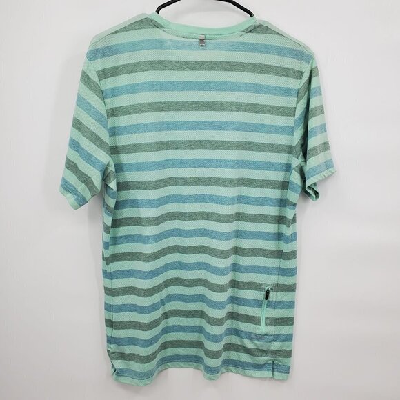 Nike Dri-Fit Running Shirt Zip Pockets Stripe Short Sleeve Mesh Large Womens - Picture 2 of 13